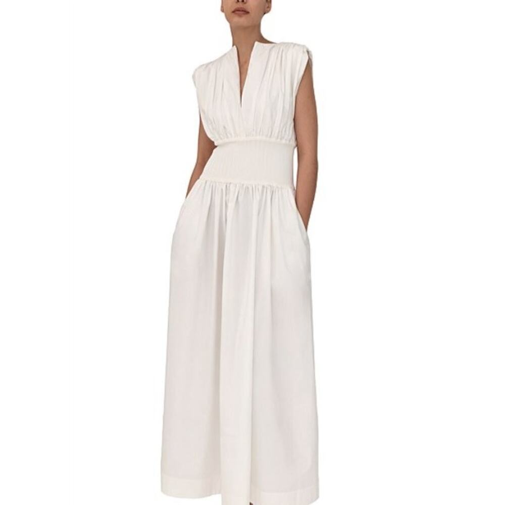 ESSE Studios Sz 2 US XS White Cotton Rib Gathered Maxi Dress